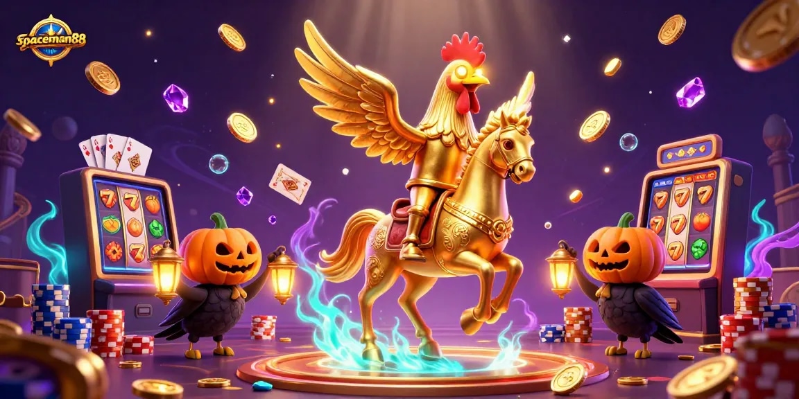 Spin to win with spaceman88 in this vibrant midnight casino illustration!