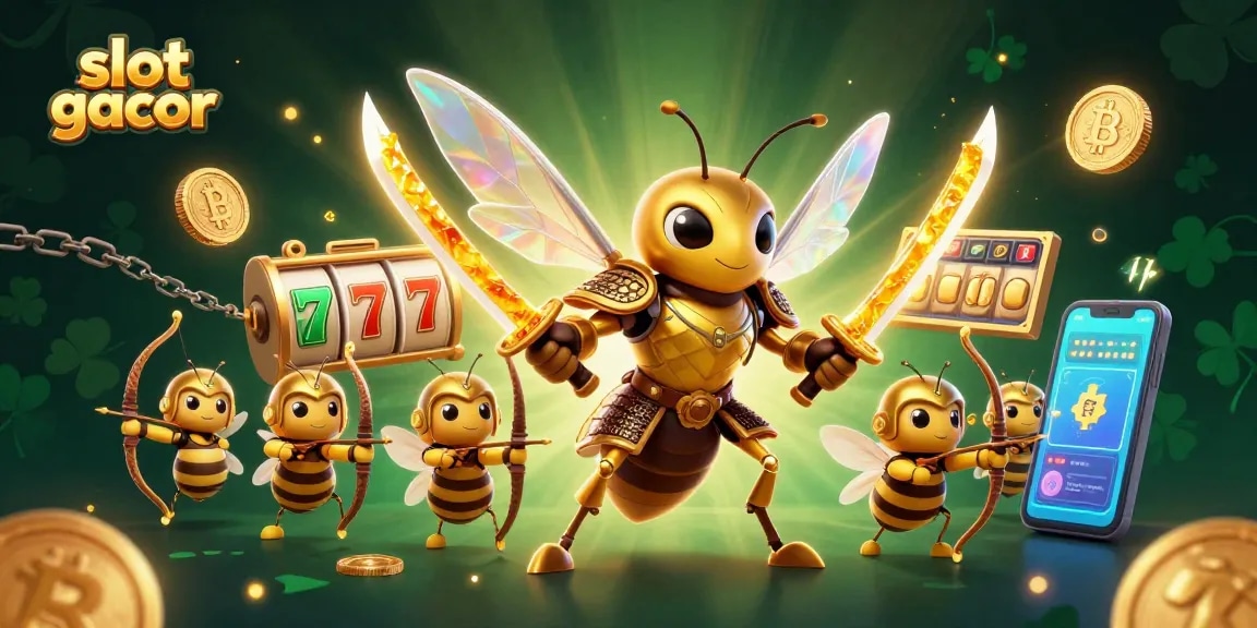 Experience thrill with slot gacor as golden hornet samurai battles amid glowing coins.