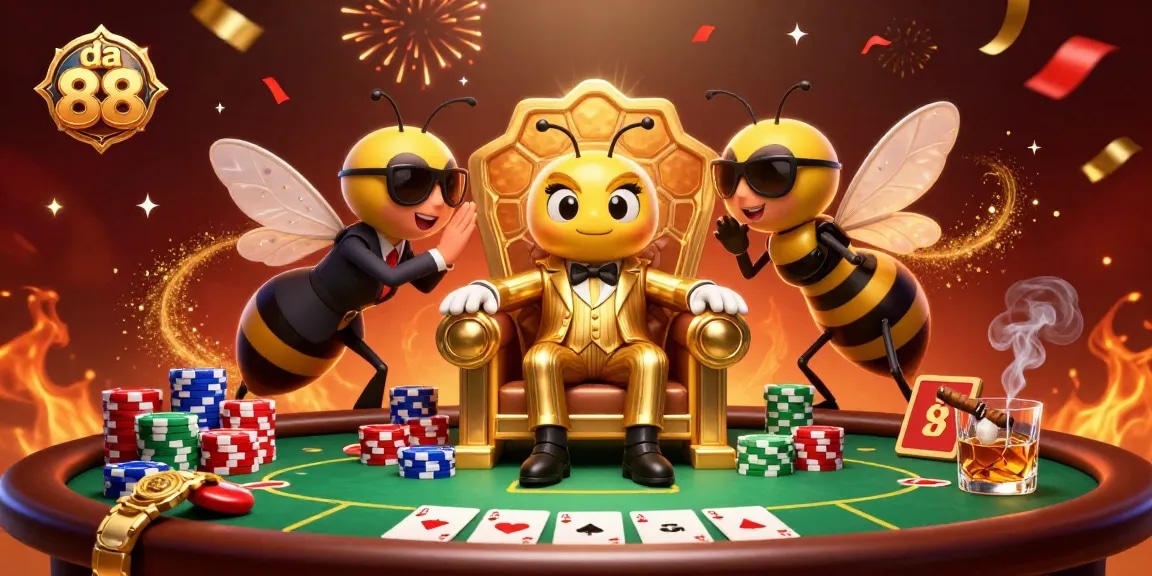 Experience thrilling poker action at da 88 with a bumblebee mob boss overseeing the game.