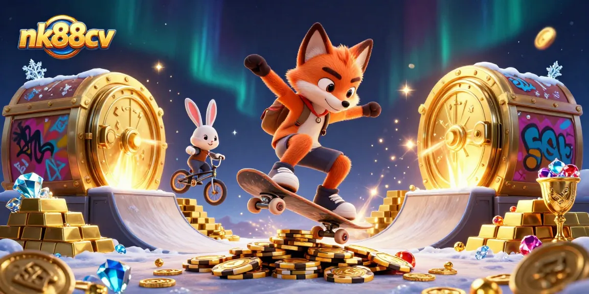 Join the action at nk88cv as characters showcase thrilling tricks in a vibrant casino setting.