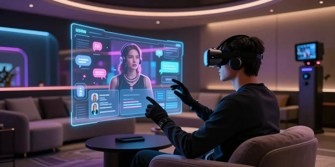 Engaging user interaction with NSFW AI companion in futuristic virtual lounge setting.