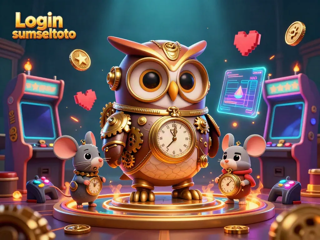 Play games at Login sumseltoto with a vibrant steampunk casino illustration showcasing unique characters.