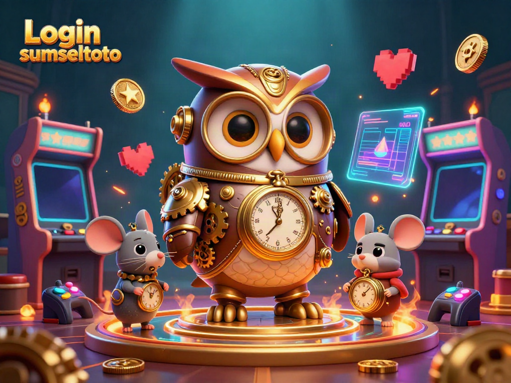Play games at Login sumseltoto with a vibrant steampunk casino illustration showcasing unique characters.