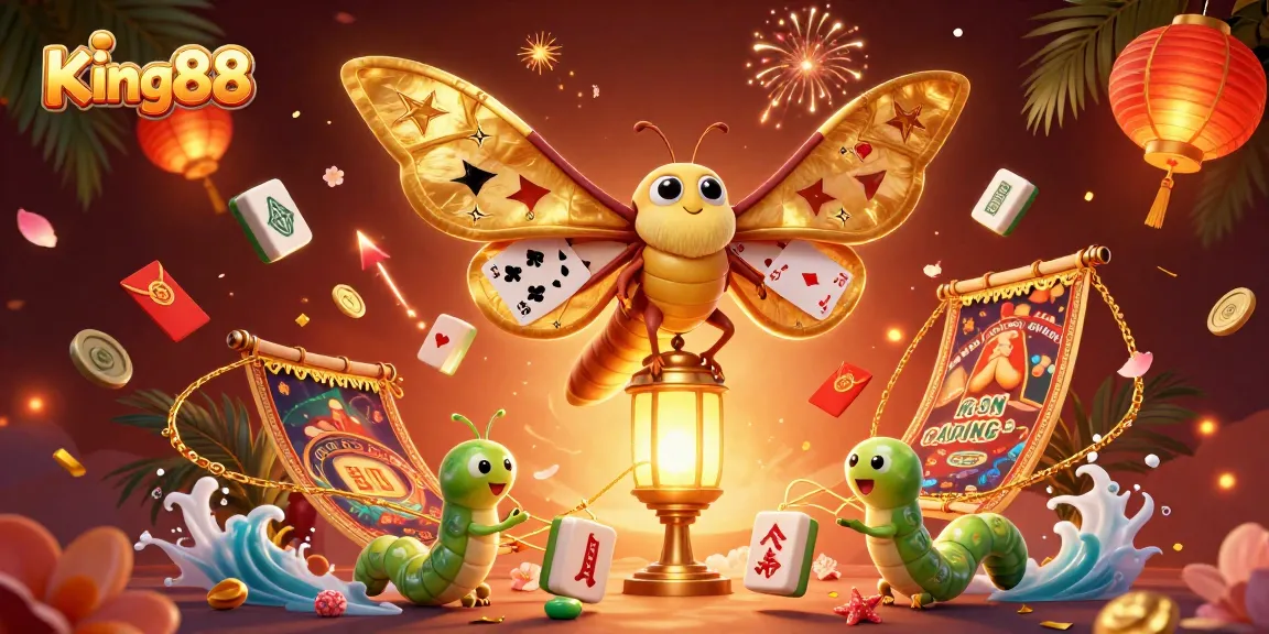 Experience King88 with vibrant gaming scenes and golden themes in this captivating illustration.