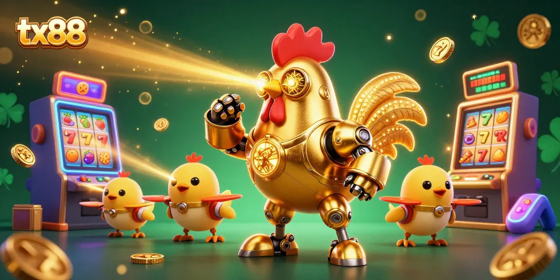 Experience thrilling wins with tx88 in a vibrant casino scene featuring retro-futuristic characters and slot machines.