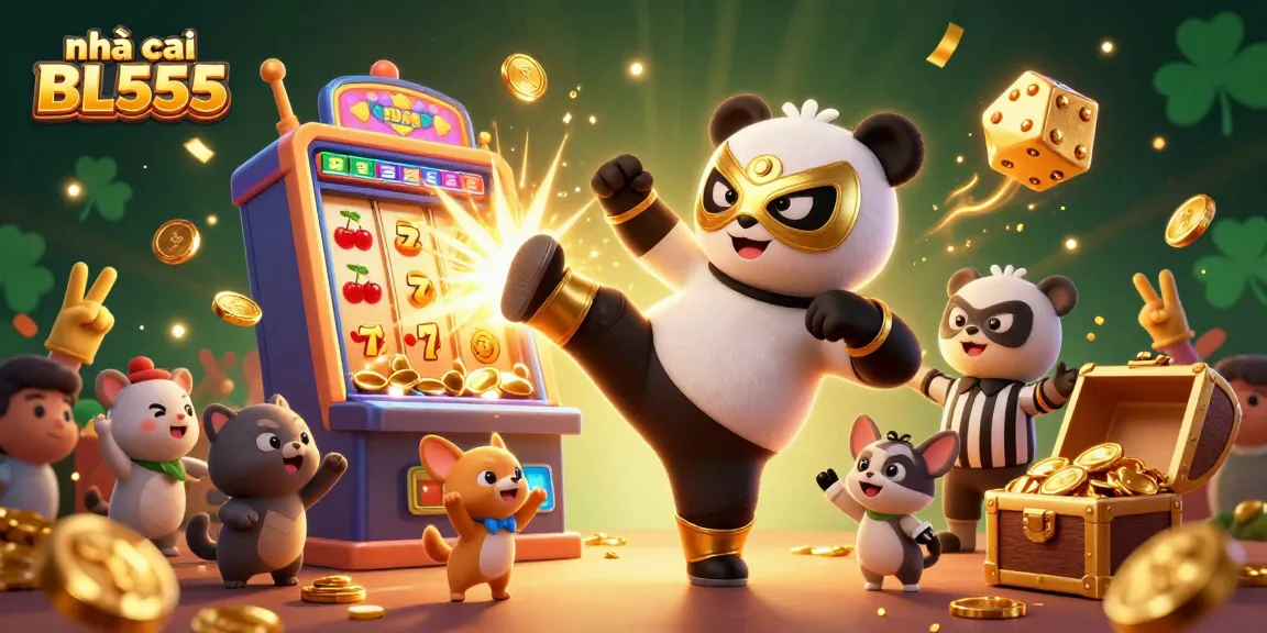 Engage with nhà cái BL555 through a vibrant scene featuring a panda and chihuahua in a casino.