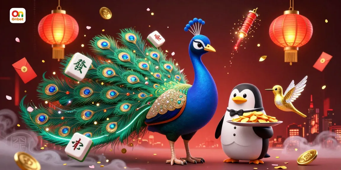 Engage with Onbet through a lively illustration of casino magic featuring colorful characters and vibrant game elements.