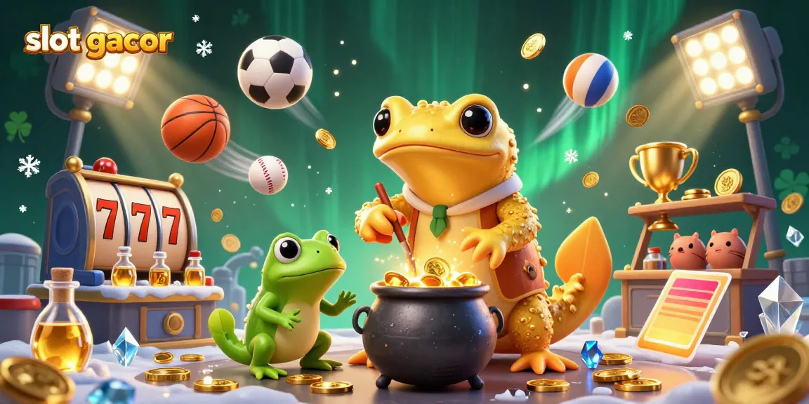 Engage in exciting slot gacor games with a vibrant 3D illustration of a golden salamander alchemist crafting coins.