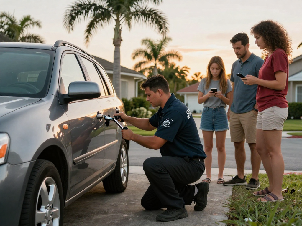 Unlock car Port St. Lucie scene with locksmith assisting a family in need.