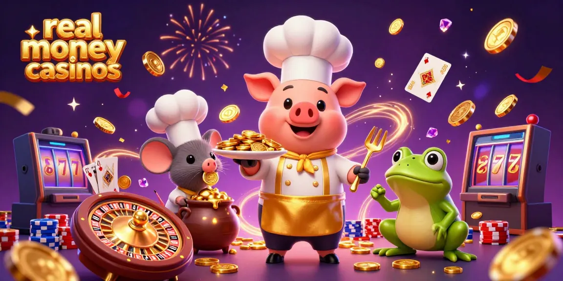 Experience the excitement of real money casinos with gold coins, vibrant characters, and dynamic gaming elements.